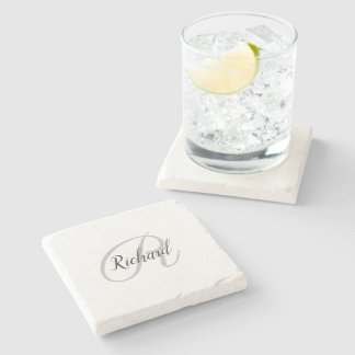 White Background With Monogram   Stone Coaster