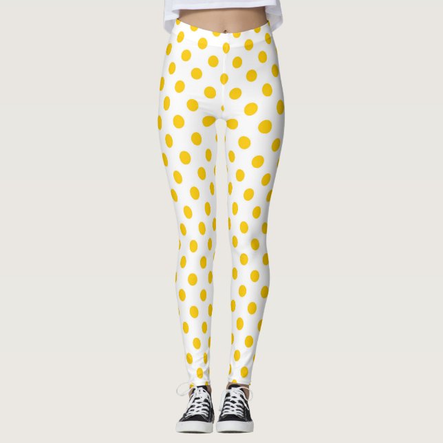 White Background Yellow Polka Dots Leggings (Front)