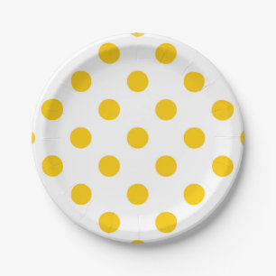 White Background Yellow Polka Dots Paper Plate