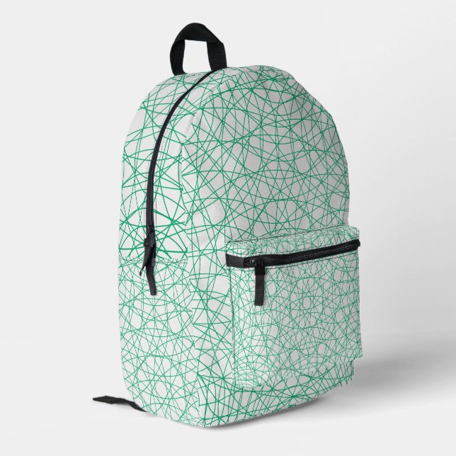 White Backpack with Emerald Geometric Pattern (Back Corner Left)