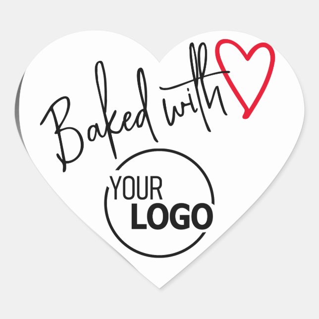 White Baked with Love Homemade Baking Logo Image Heart Sticker (Front)