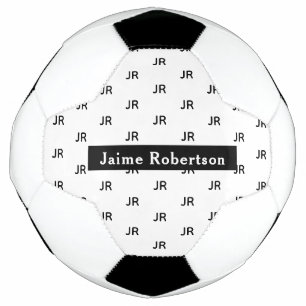 White Ball Custom Black Monogram Soccer Football