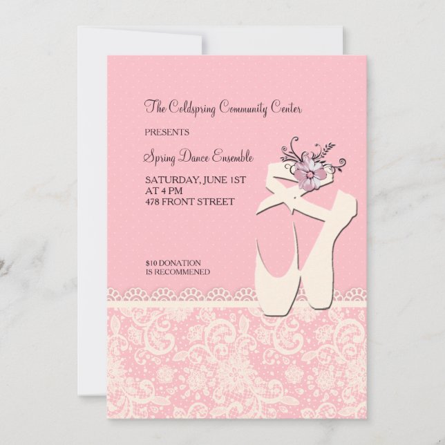 White Ballet Shoes Invitation (Front)