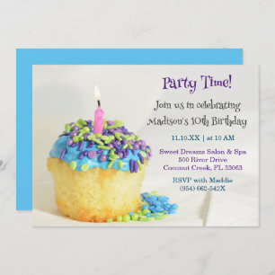 White Balloon blue cupcake Birthday Invitation
