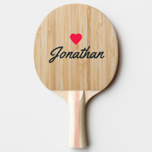 White Bamboo Vintage Heart Signature Ping Pong Paddle