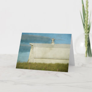 White Barn and Birds on a Fence Card