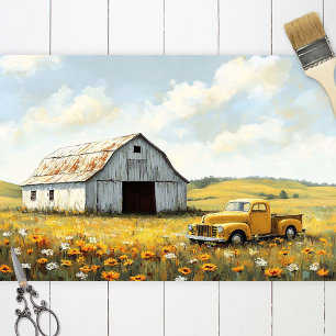 White Barn Antique Yellow Truck Decoupage Tissue Paper