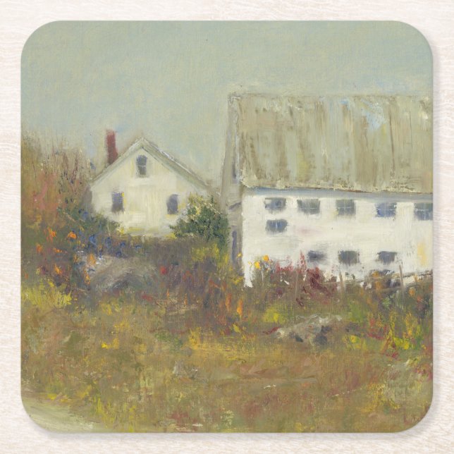 White Barn Square Paper Coaster (Front)