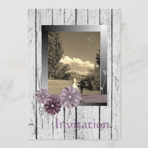 White Barn wood daisy Country Wedding Invitation