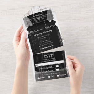 White Barn Wood Farmhouse Pitcher Barn Wedding All In One Invitation