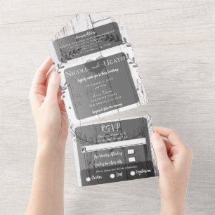 White Barn Wood Farmhouse Wreath Barn Wedding      All In One Invitation