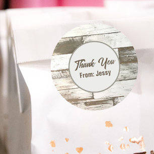 White barn wood rustic western country party favou classic round sticker