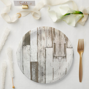 White barn woodgrain rustic western country party paper plate