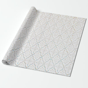 White baroque tile print wrapping paper