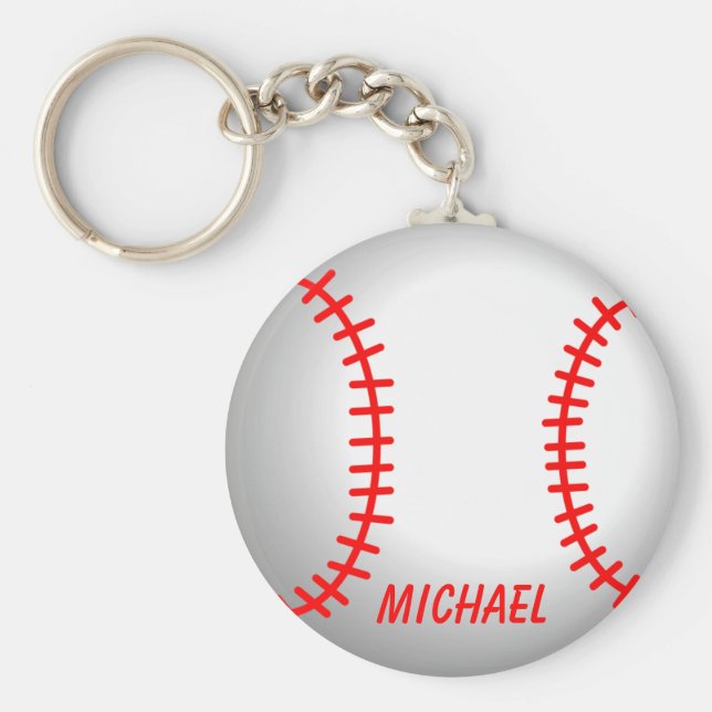 White Baseball Red Stitching Key Ring (Front)