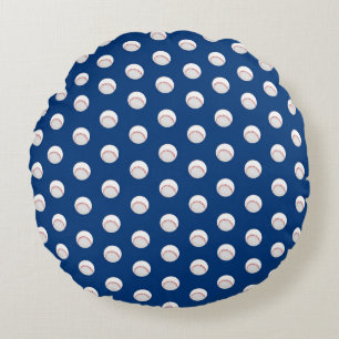 White Baseball Sport Players Ball Red Stitching Round Cushion