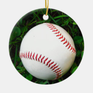 White Baseball with Red Stitching Ceramic Ornament