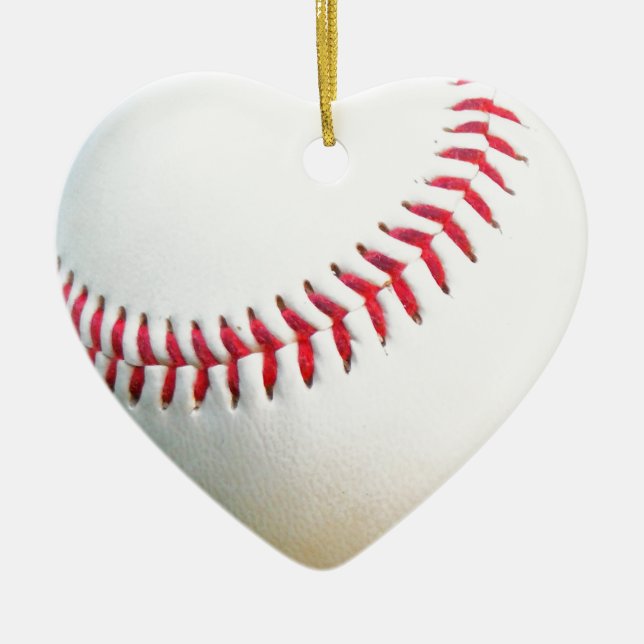 White Baseball with Red Stitching Ceramic Ornament (Front)