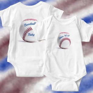 White Baseball with Red Stitching Customisable Baby Bodysuit