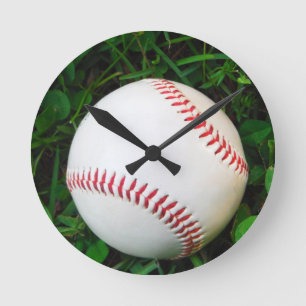 White Baseball with Red Stitching Round Clock