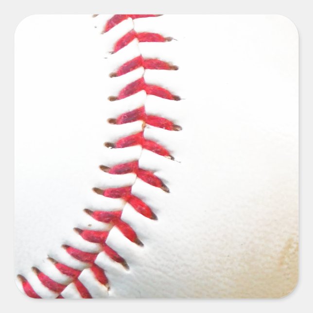 White Baseball with Red Stitching Square Sticker (Front)