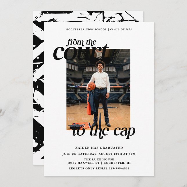 White Basketball Graduation Court to the Cap Invitation (Front/Back)
