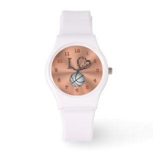 White Basketball Watches with Golden Peach Accents