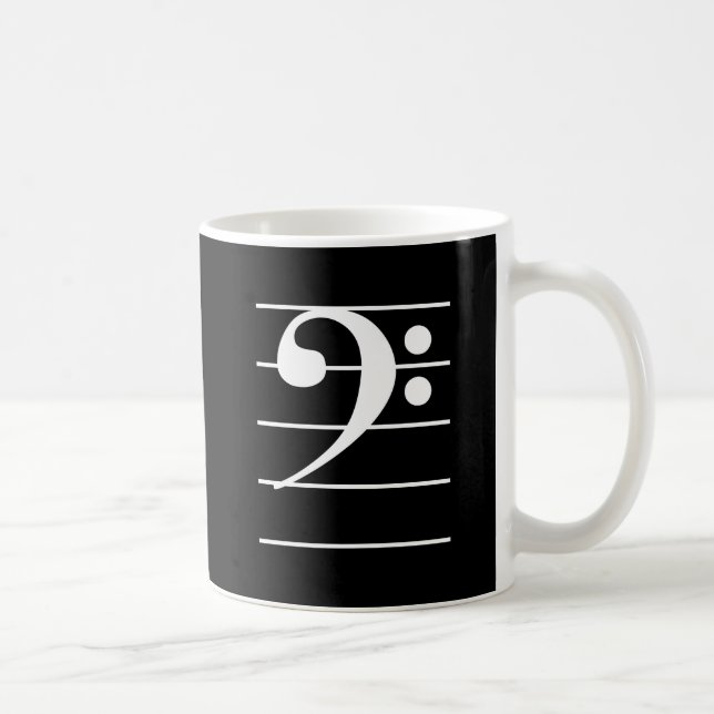 White Bass Clef on Staff Music Instrument Coffee Mug (Right)