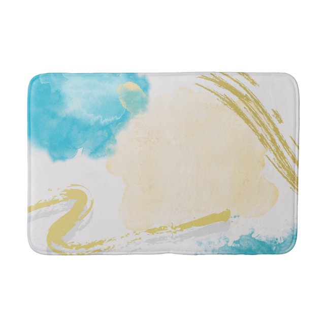 White Bath Mat with Cloudy Blue & Beige Accents (Front)