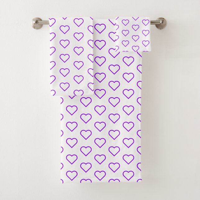 White Bath Towel Set with Purple Hearts (Insitu)