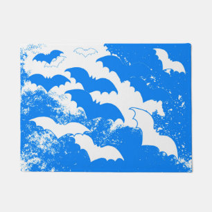 White Bats In Flight Blue Doormat