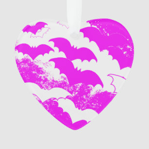 White Bats In Flight Pink Ornament