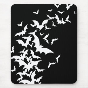 White Bats on Black Mouse Pad