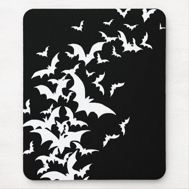 White Bats on Black Mouse Pad (Front)