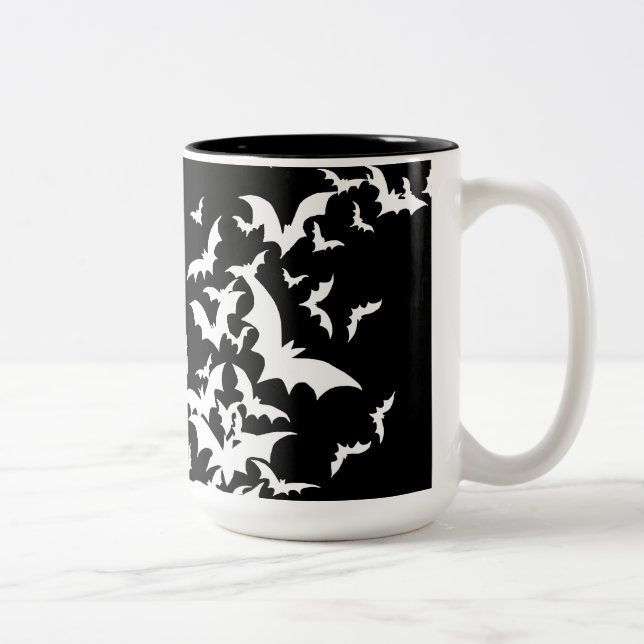 White Bats on Black Two-Tone Coffee Mug (Right)
