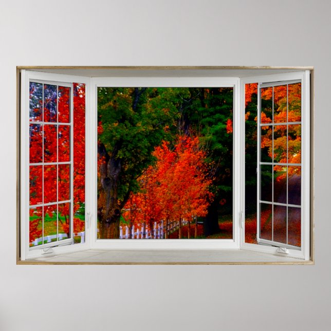 White Bay Window Illusion Autumn Scene Poster (Front)