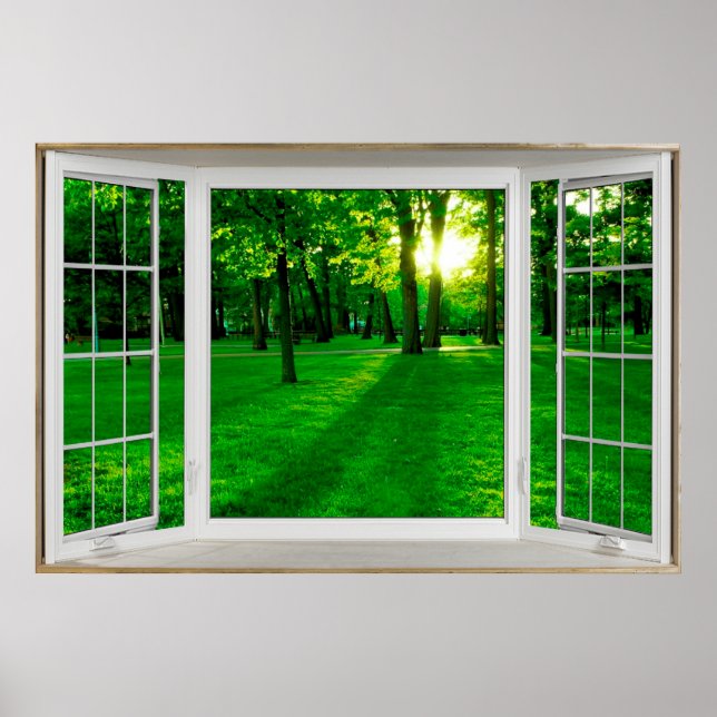 White Bay Window Illusion Overlooking a Park Poster (Front)