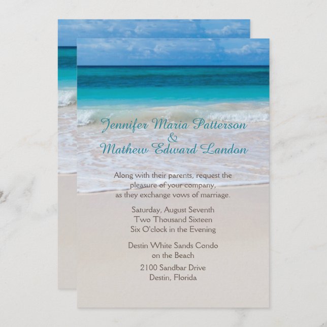White Beach Custom Wedding Invitation (Front/Back)