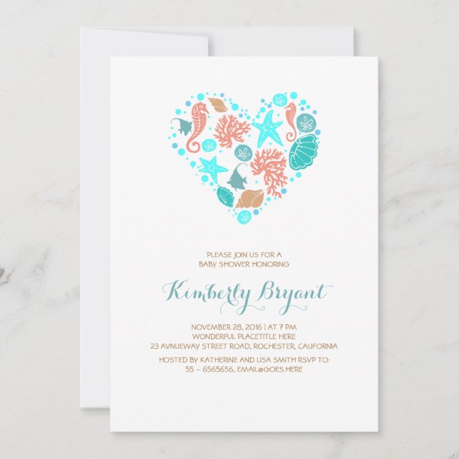 White Beach Heart Nautical Coastal Baby Shower Invitation (Front)