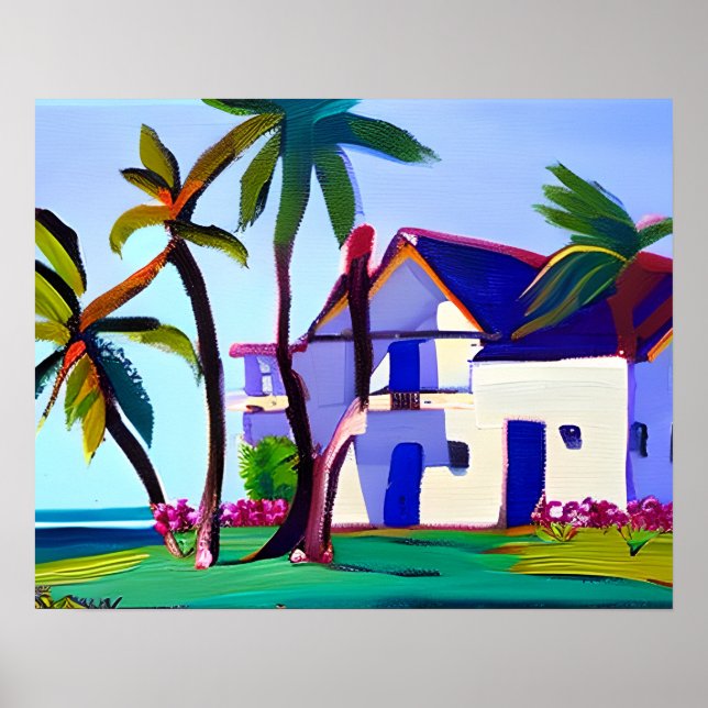 White Beach house Tropical Art Poster (Front)