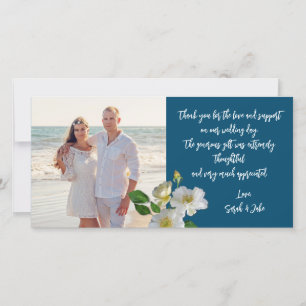 White Beach Roses Wedding Photo Thank You Card