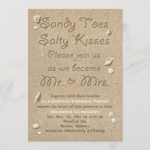 White Beach Sandy Toes Salty Kisses Wedding Invitation