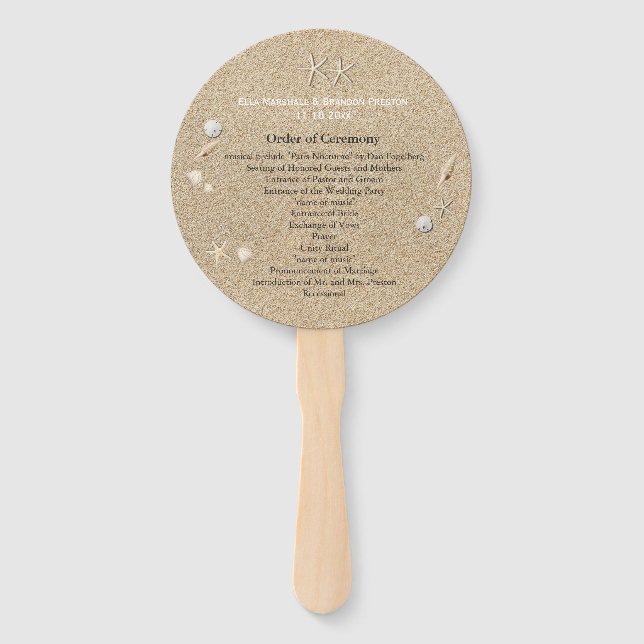 White Beach Sandy Toes Salty Kisses WeddingProgram Hand Fan (Front)