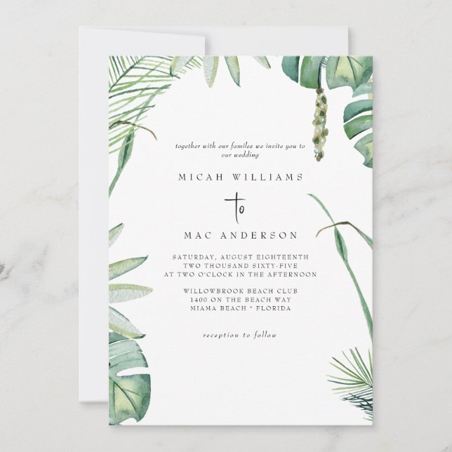 White Beach Tropics No Parents Wedding II Invitation (Front)