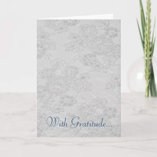 White Beaded Lace Feminine Thank You Card (Front)