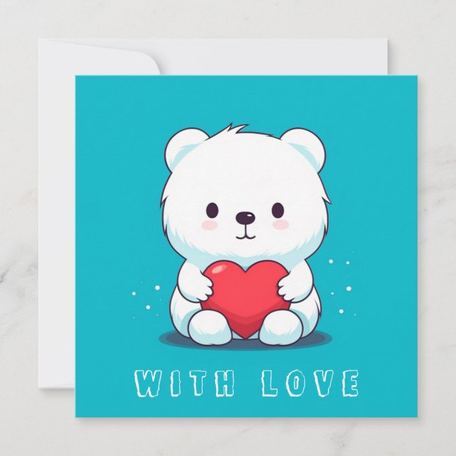 White bear with a heart, personalised invitation (Front)