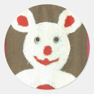 White Bear with Red Nose, Mouth, and Ears (Santa) Classic Round Sticker