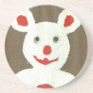 White Bear with Red Nose, Mouth, and Ears (Santa) Coaster