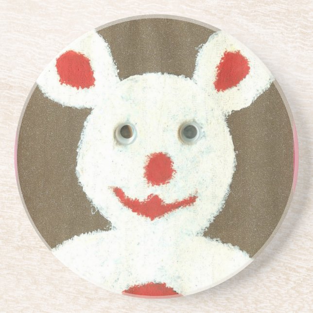 White Bear with Red Nose, Mouth, and Ears (Santa) Coaster (Front)