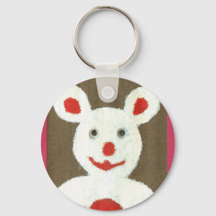 White Bear with Red Nose, Mouth, and Ears (Santa) Key Ring